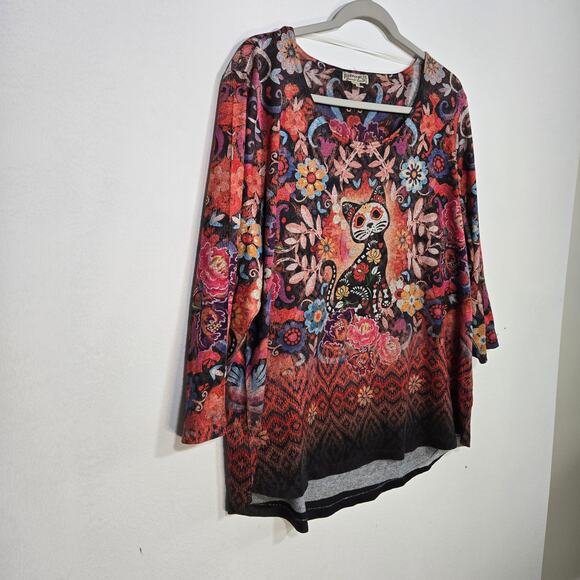 Sugar Skull Cat Shirt By Energe World Wear. Size 2X - Picture 5 of 9